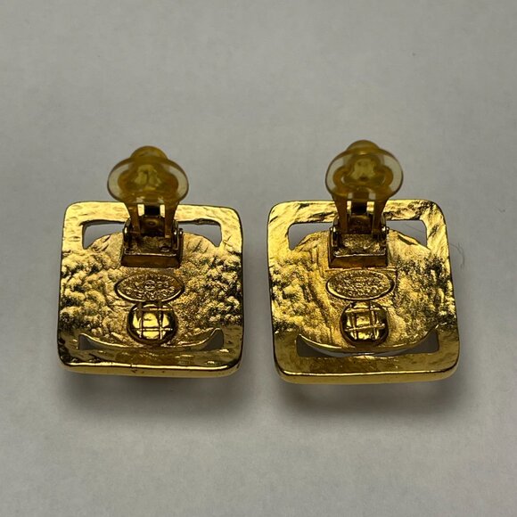 Chanel Vintage 24K Gold Plated and Silver Square Bead Clip-On Earrings- Preowned - Picture 7 of 12